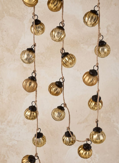 57in Long Mini Gold Ribbed Ornament Ball Garland Decor Jamali Garden
