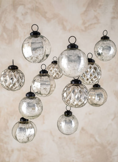 2.5in Wide Silver Mercury Glass Ornaments Decor Jamali Garden
