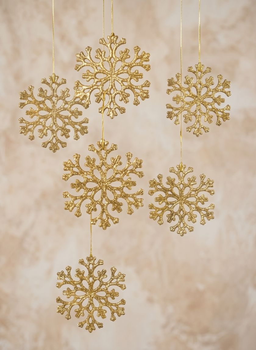 4in Wide Gold Snowflake Plastic Ornaments, Case of 6 Decor Jamali Garden
