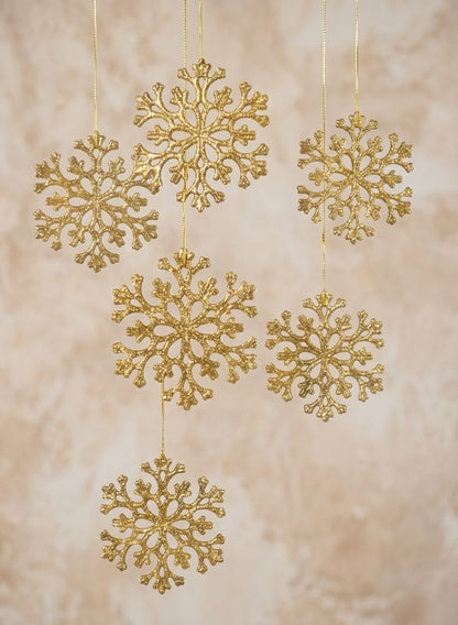4in Wide Gold Snowflake Plastic Ornaments, Case of 6 Decor Jamali Garden