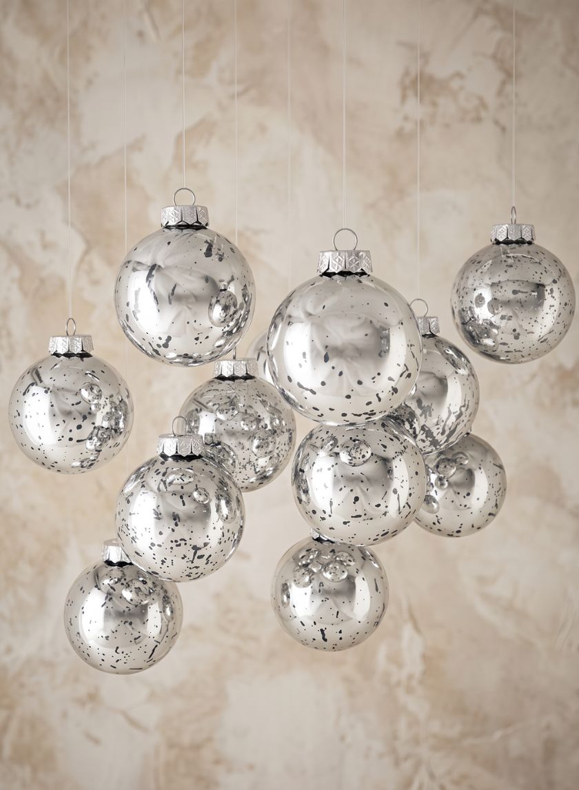 3in Round Silver Mercury Glass Plastic Ornament Ball, Set of 12 Decor Jamali Garden