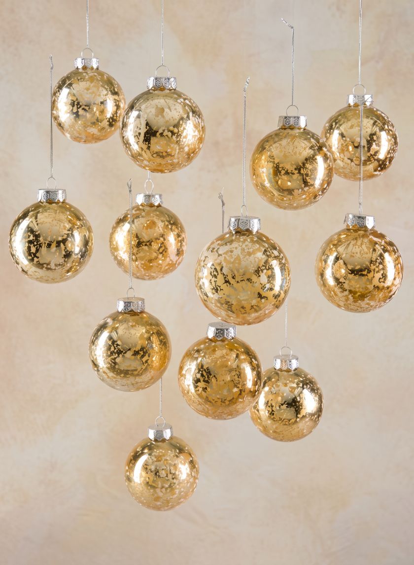 3in Round Gold Mercury Glass Plastic Ornament Ball Decor Jamali Garden