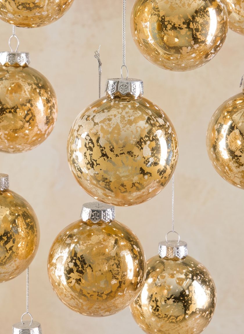 3in Round Gold Mercury Glass Plastic Ornament Ball Decor Jamali Garden