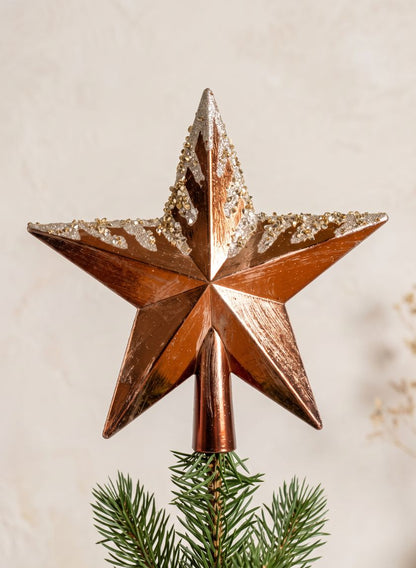 8in Tall Copper with Glitter Tree Top Star Plastic Ornament Decor Jamali Garden