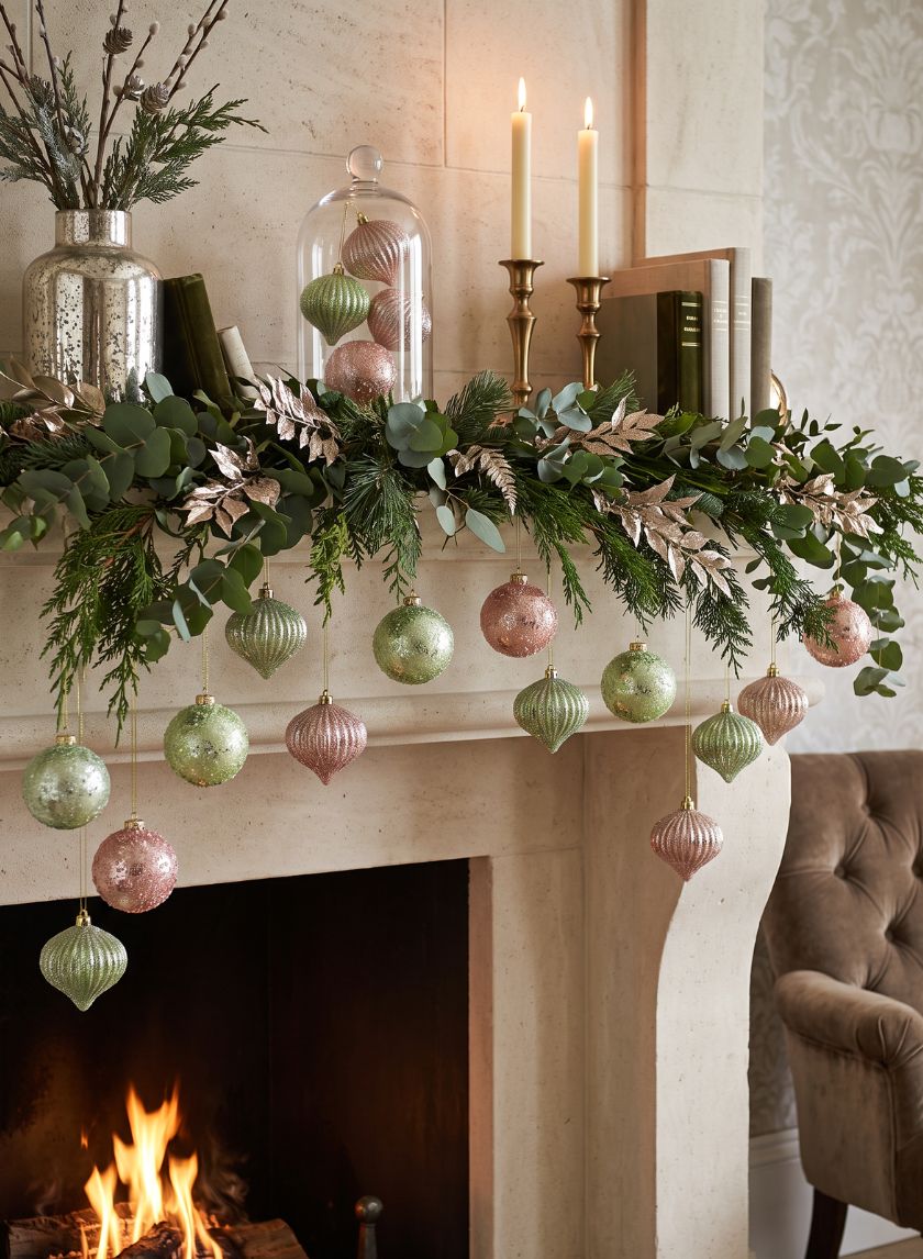 3in Round Gilded Pastel Pink and Green Onion and Ball Plastic Ornament, Set of 12 Decor Jamali Garden