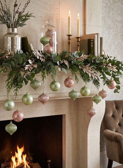3in Round Gilded Pastel Pink and Green Onion and Ball Plastic Ornament, Set of 12 Decor Jamali Garden
