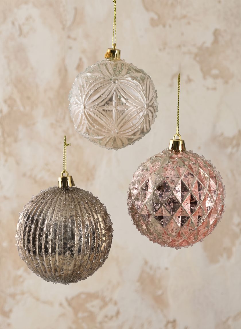 3in Round Gilded Pink, Brown, and Pearl Plastic Ornament, Set of 6 Decor Jamali Garden