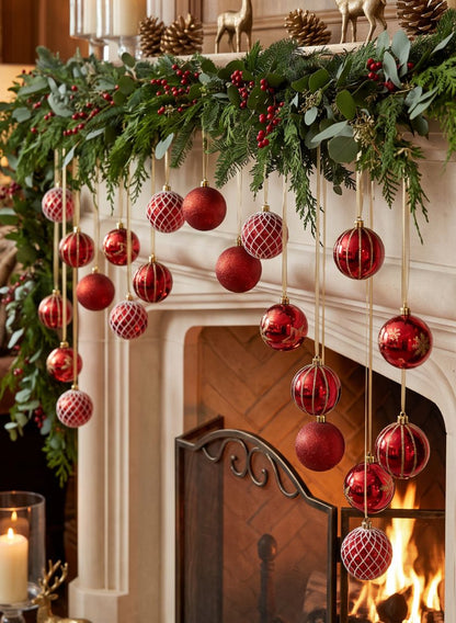 3in Round Red Luxe Ornament Collection, Set of 16 Decor Jamali Garden
