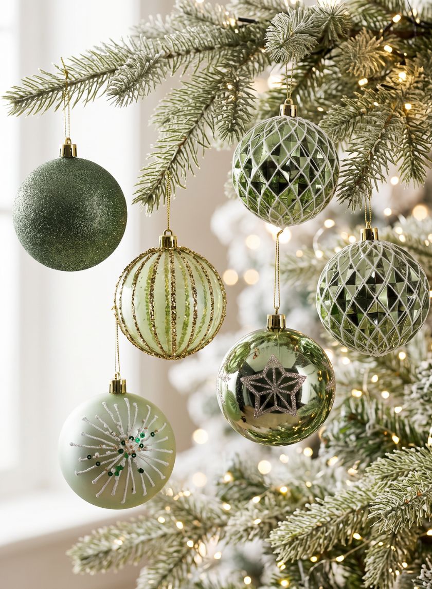 3in Round Celadon Green Luxe Plastic Ornament Collection, Set of 16 Decor Jamali Garden