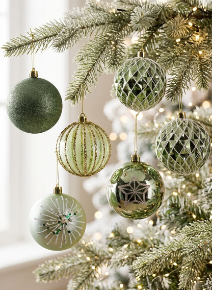 3in Round Celadon Green Luxe Plastic Ornament Collection, Set of 16 Decor Jamali Garden