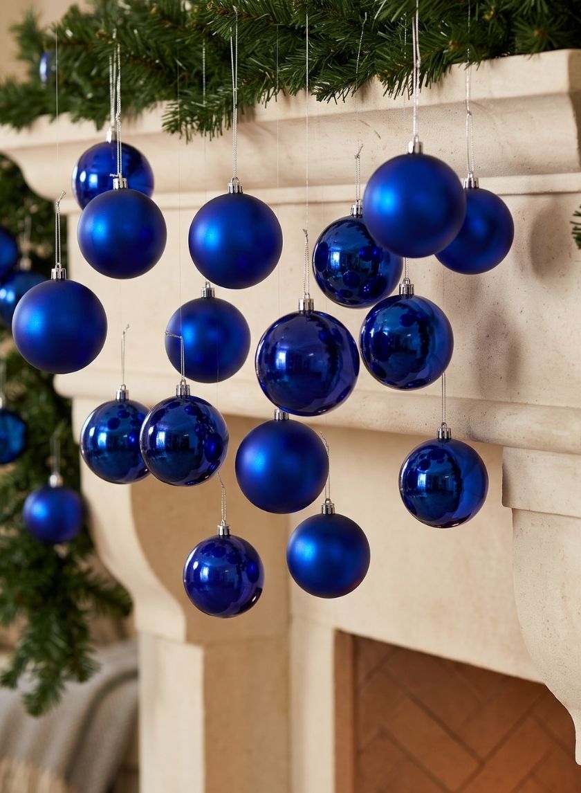 3in Round Pearl, Matte, Light &amp; Shiny Blue Plastic Ornament Ball Decor Jamali Garden