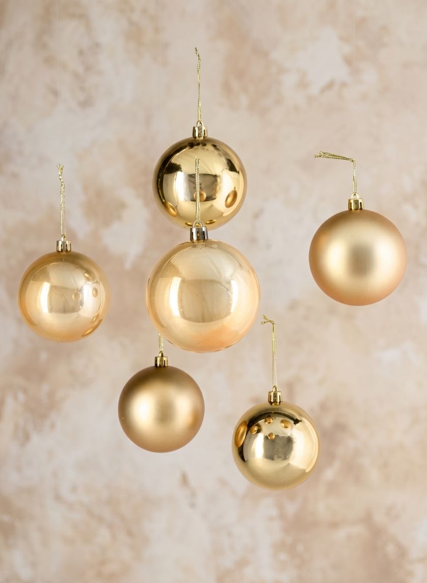 3in Round Pearl, Matte, Light, &amp; Shiny Gold Plastic Ornament Decor Jamali Garden