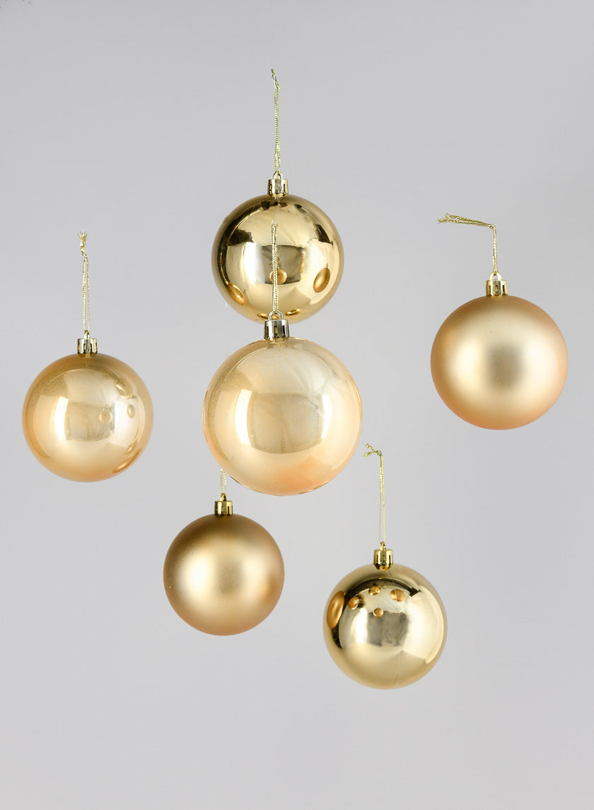 3in Round Pearl, Matte, Light, &amp; Shiny Gold Plastic Ornament Decor Jamali Garden