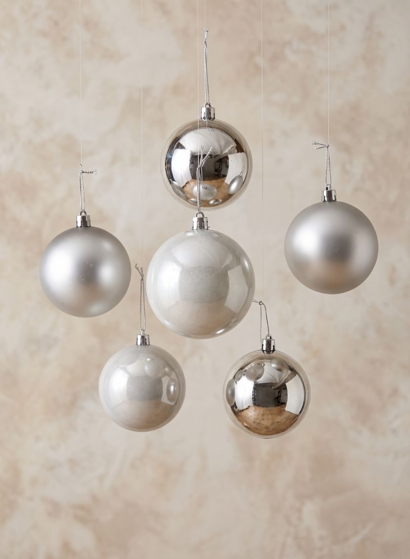 3in Round Pearl, Matte, Light, &amp; Shiny Silver Ornament Plastic Ball, Set of 16 Decor Jamali Garden