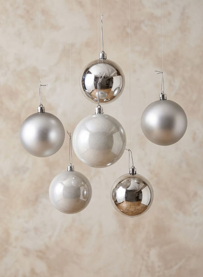 3in Round Pearl, Matte, Light, &amp; Shiny Silver Ornament Plastic Ball, Set of 16 Decor Jamali Garden