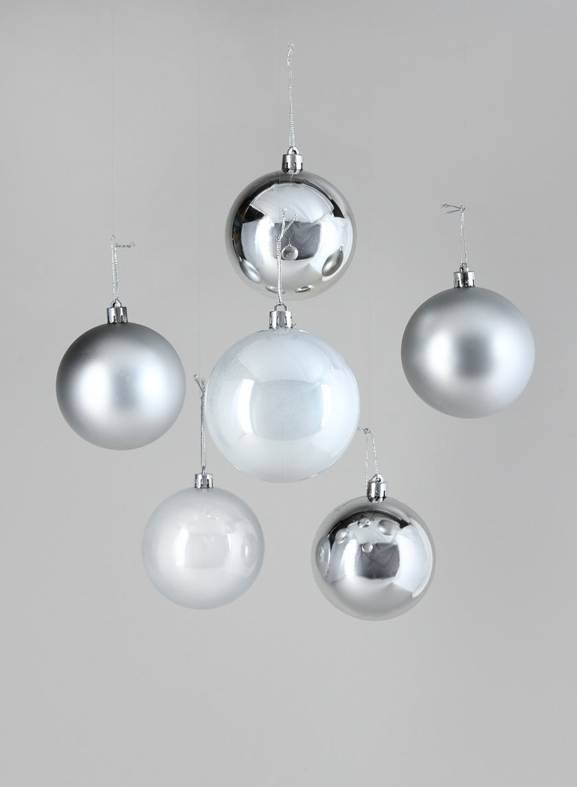 3in Round Pearl, Matte, Light, &amp; Shiny Silver Ornament Plastic Ball, Set of 16 Decor Jamali Garden