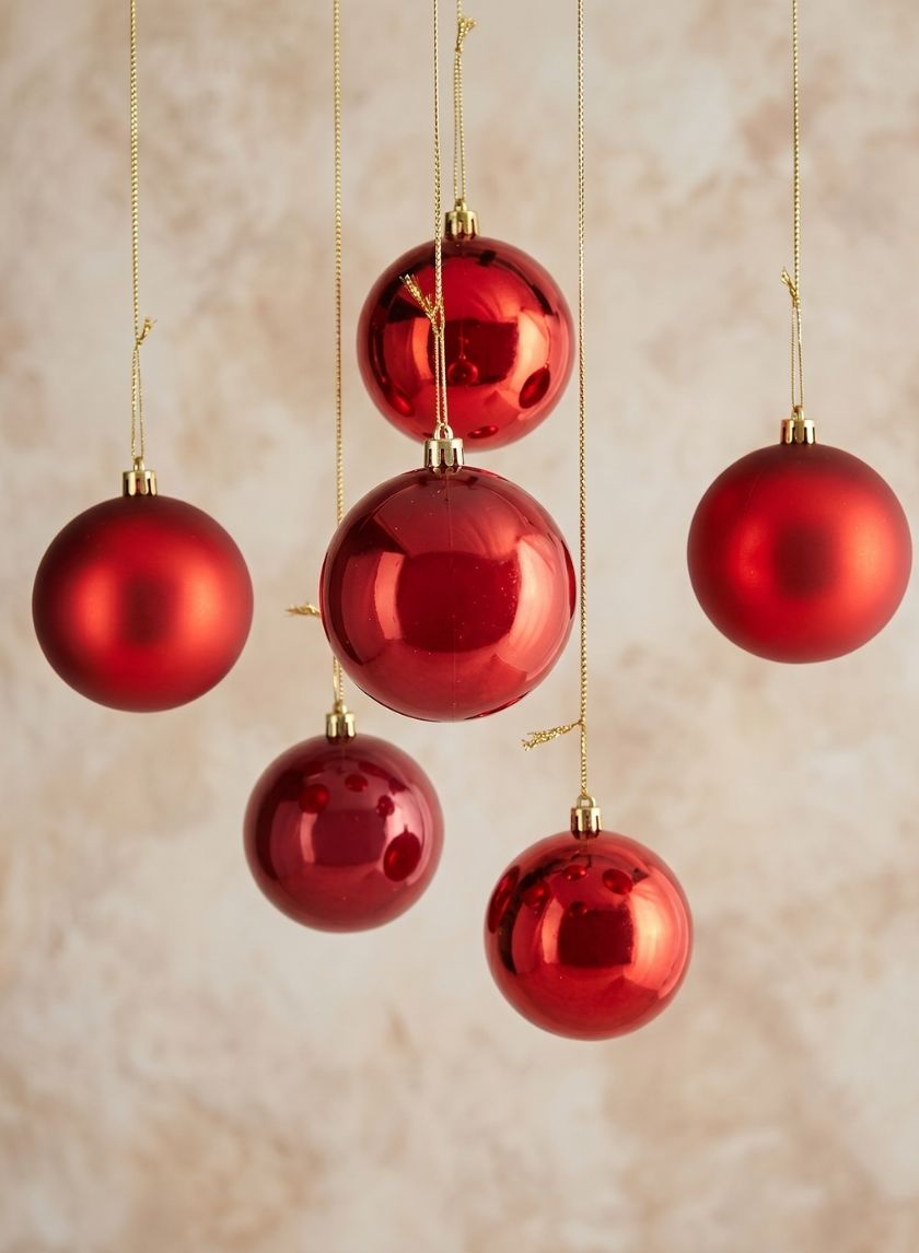 3in Round Pearl, Matte, Light, &amp; Shiny Red Ornament Ball Decor Jamali Garden