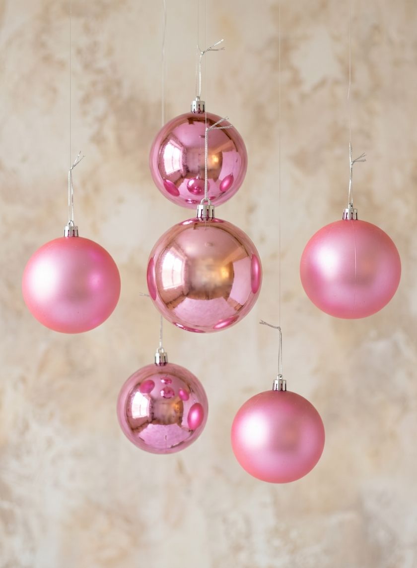3in Round Matte &amp; Shiny Pink Plastic Ornament Balls, Set of 6 Decor Jamali Garden