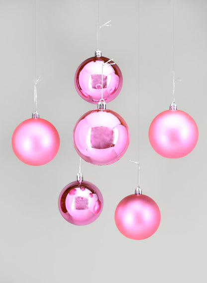 3in Round Matte &amp; Shiny Pink Plastic Ornament Balls, Set of 6 Decor Jamali Garden