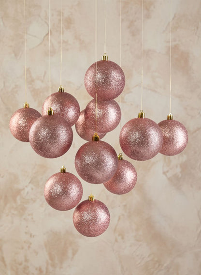3in Round Rose Gold Glitter Ball Plastic Ornament, Set of 12 Decor Jamali Garden