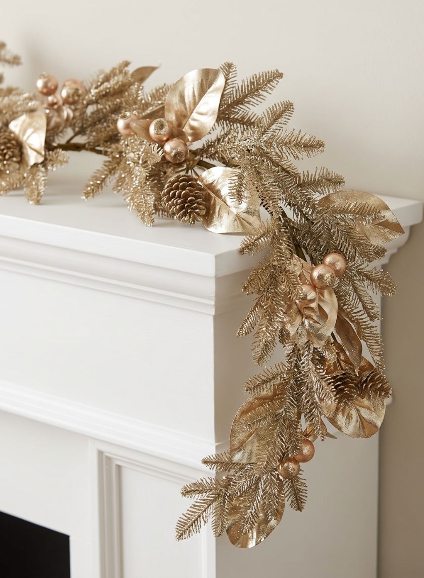 65in Long Metallic Magnolia Leaves and Berry Garland Decor Jamali Garden