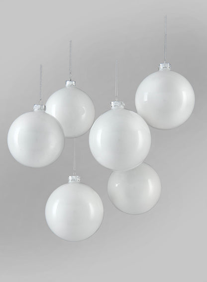 4in Shiny White Glass Ball Ornament, Set of 6 Decor Jamali Garden