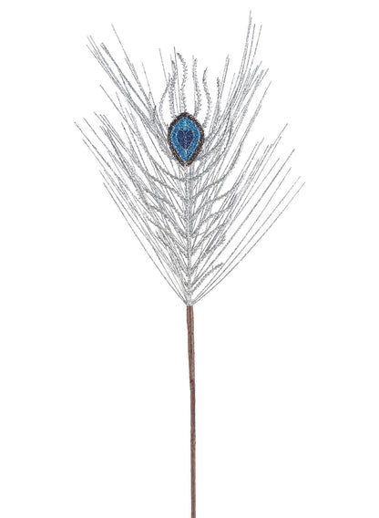 22in Long Silver Glitter Peacock Pick Decor Jamali Garden