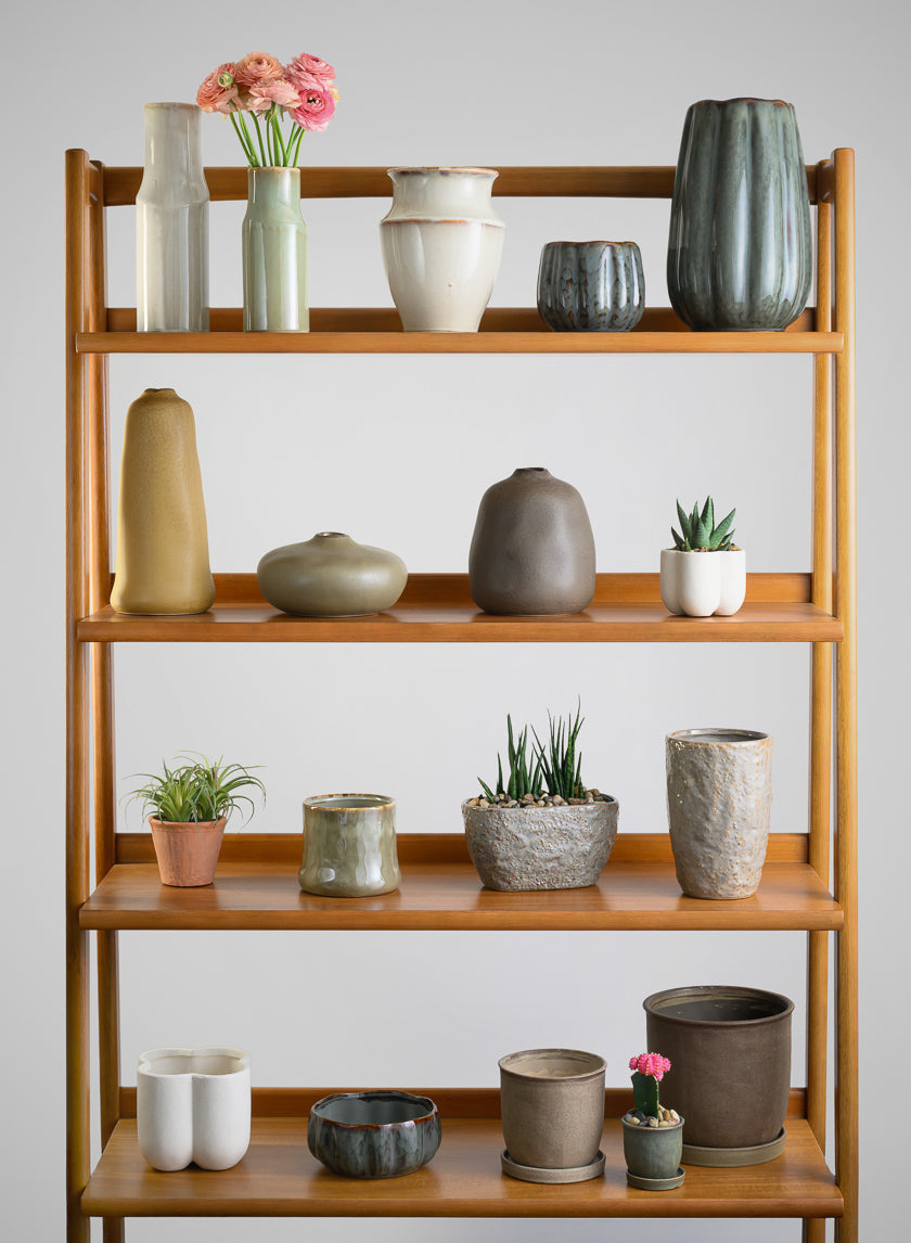 7.5in Tall Azra Dark Brown Ceramic Pot with Saucer Decor Jamali Garden