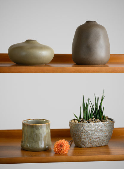 4.5in Tall Kolso Vintage Green Ceramic Cachepot Decor Jamali Garden