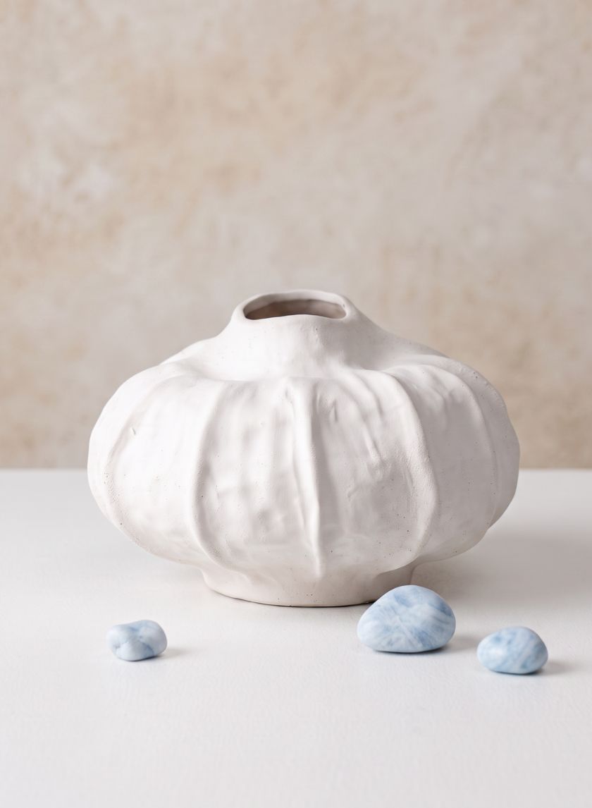 2in Dia x 8in H Urchin Sand White Deco Vase