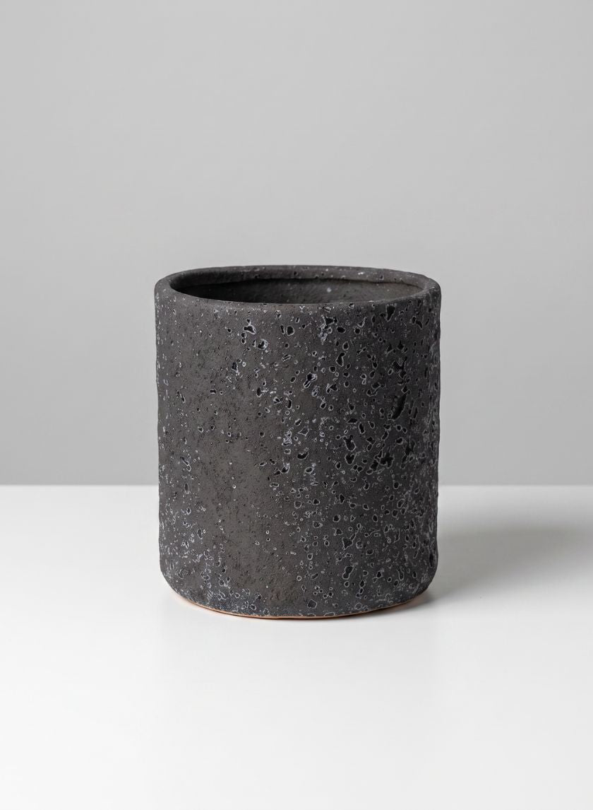 6in Dia x 7in H Boheme Black Lava Tall Cylinder