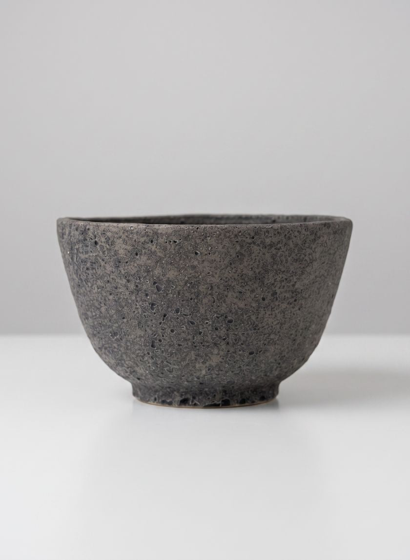 8.5in Dia x 5in H Boheme Black Lava Orchid Bowl