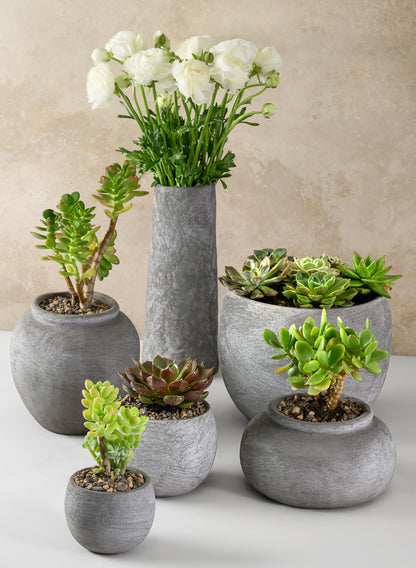 7in Tall Iquitos Venetian Grey Ceramic Jar Vase Decor Jamali Garden