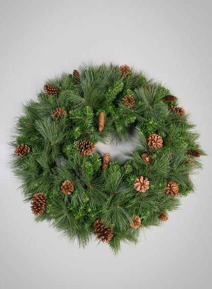 32in Wide Hard Needle Wreath, 24 Pinecones, 240 Tips Decor Jamali Garden