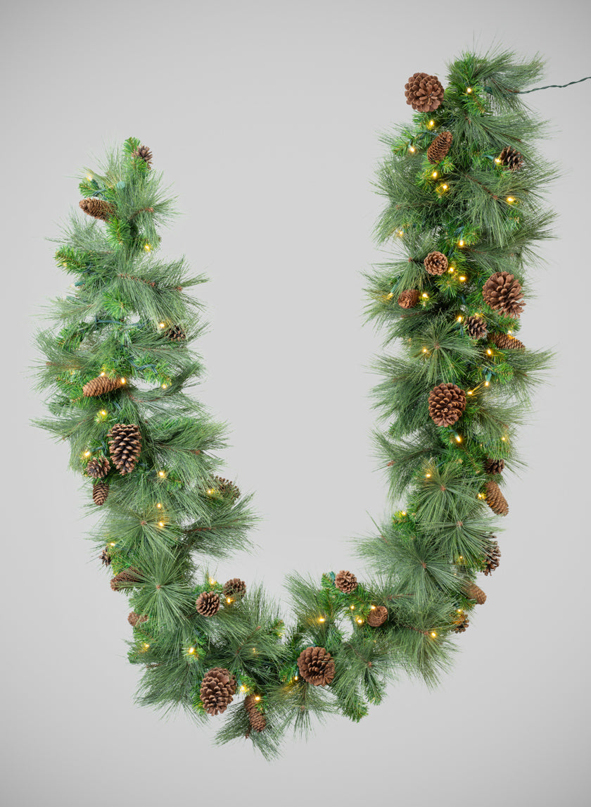 115in Long Hard Needle Garland, 35 Pinecones, 195 Tips Decor Jamali Garden