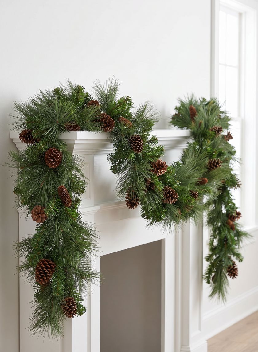 115in Long Hard Needle Garland, 35 Pinecones, 195 Tips Decor Jamali Garden