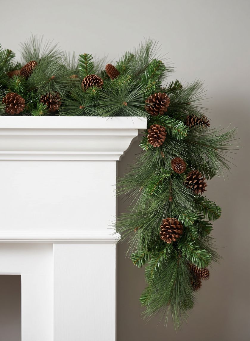 115in Long Hard Needle Garland, 35 Pinecones, 195 Tips Decor Jamali Garden