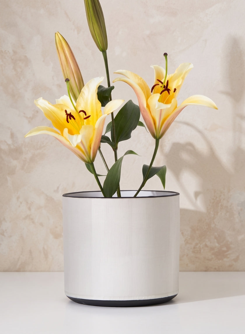 7.25in Tall White Linen Ceramic Cylinder Vase Decor Jamali Garden