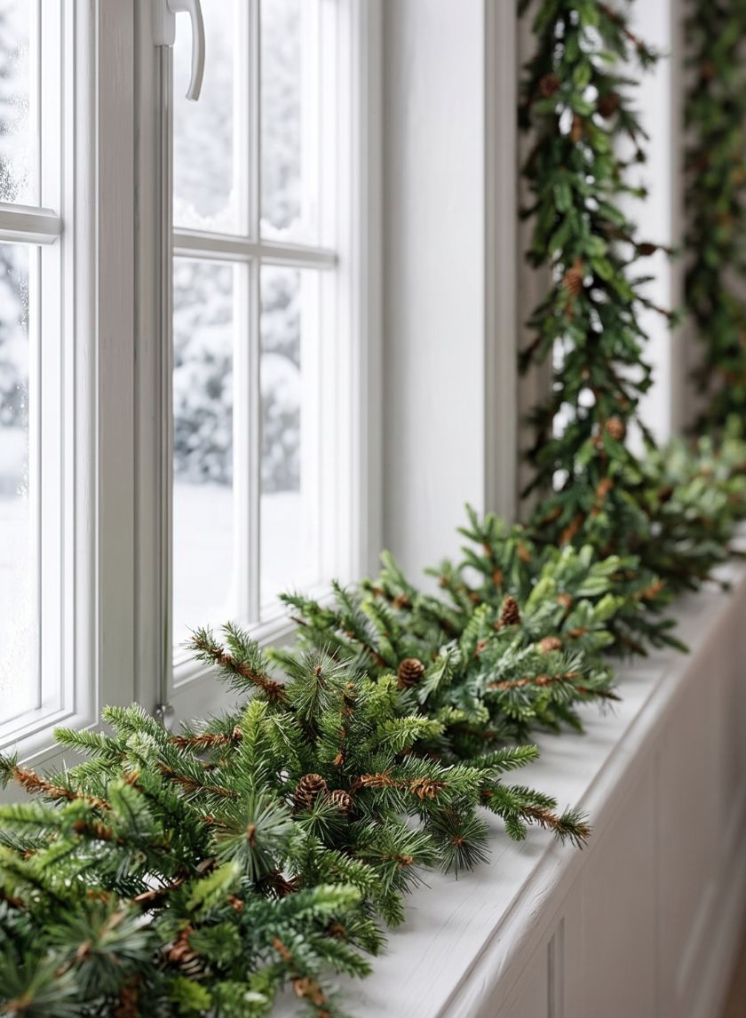 80in Long PE/Hard Needle Garland, 360 Tips, 16 Pinecones Decor Jamali Garden