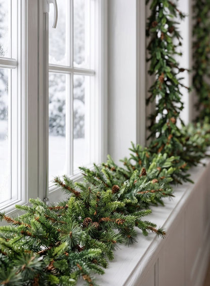 80in Long PE/Hard Needle Garland, 360 Tips, 16 Pinecones Decor Jamali Garden