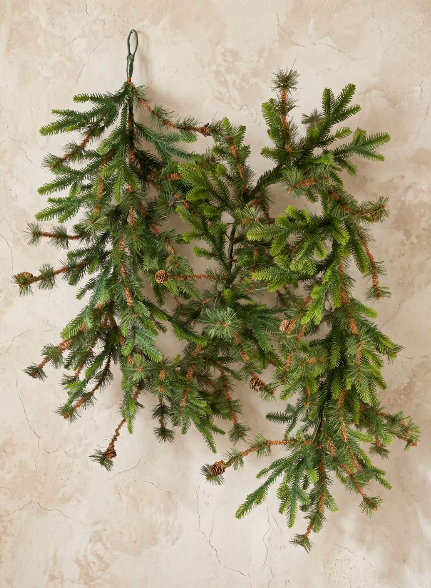 80in Long PE/Hard Needle Garland, 360 Tips, 16 Pinecones Decor Jamali Garden