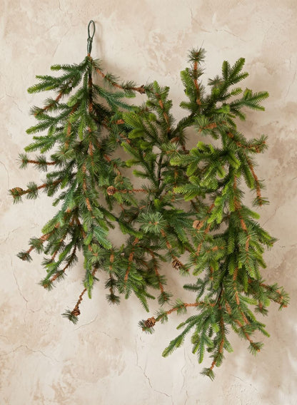 80in Long PE/Hard Needle Garland, 360 Tips, 16 Pinecones Decor Jamali Garden