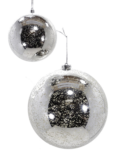 4.75in Round Silver Mercury Glass Plastic Ornament Ball (120mm), Set of 2 Decor Jamali Garden