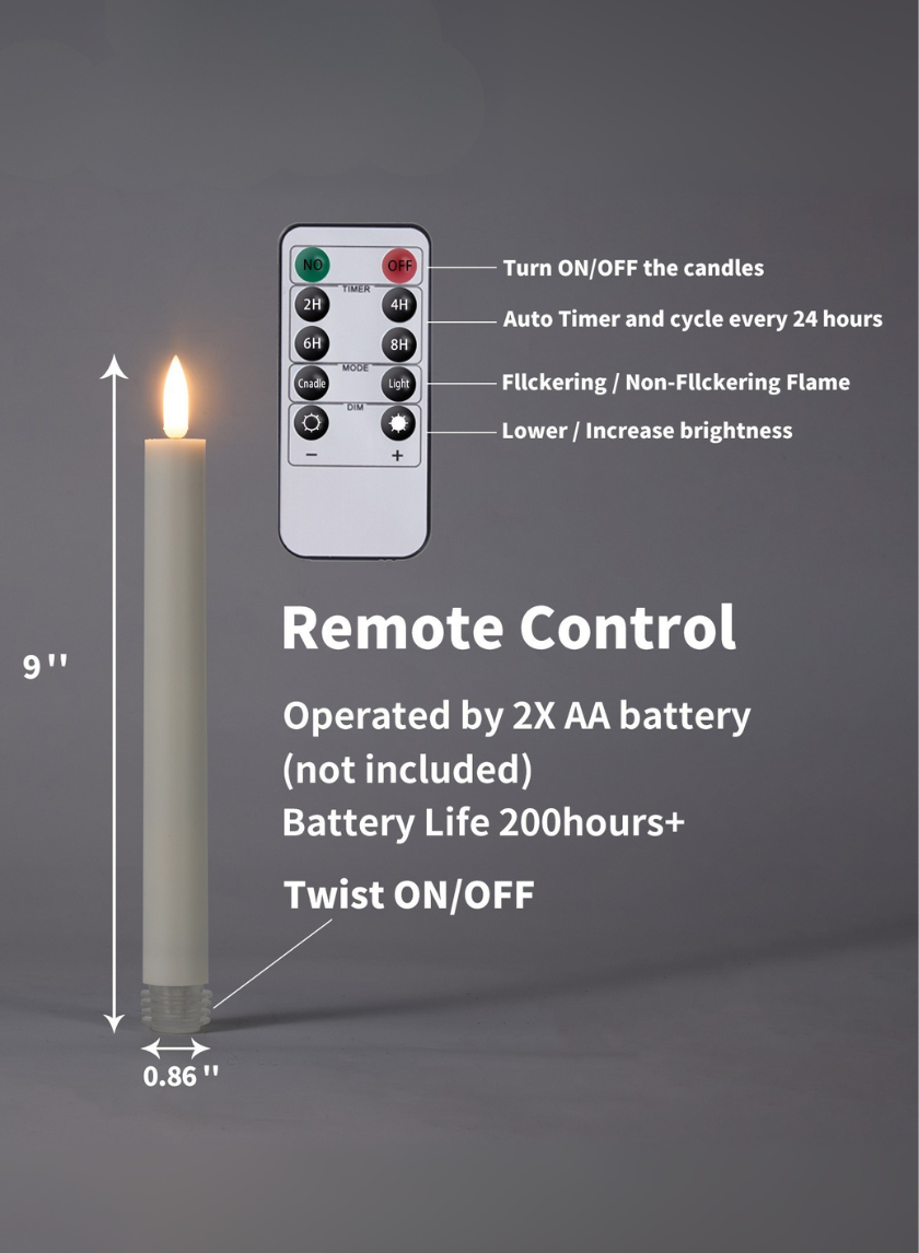 9in Tall White Taper Candles with Remote, Set of 6 Decor Jamali Garden