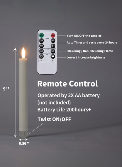 9in Tall White Taper Candles with Remote, Set of 6 Decor Jamali Garden