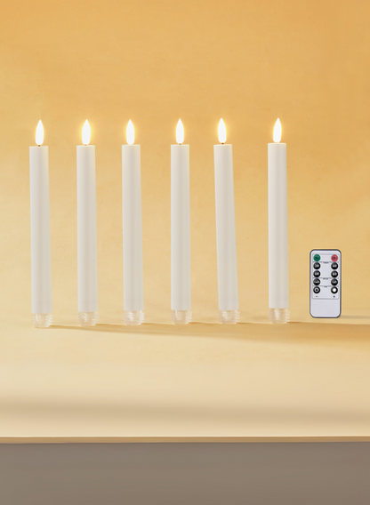 9in Tall White Taper Candles with Remote, Set of 6 Decor Jamali Garden