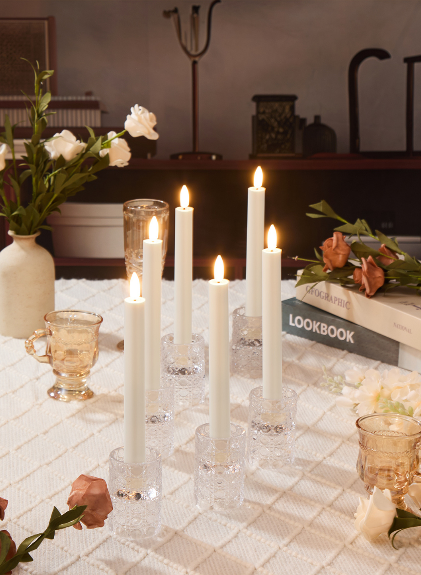 9in Tall White Taper Candles with Remote, Set of 6 Decor Jamali Garden