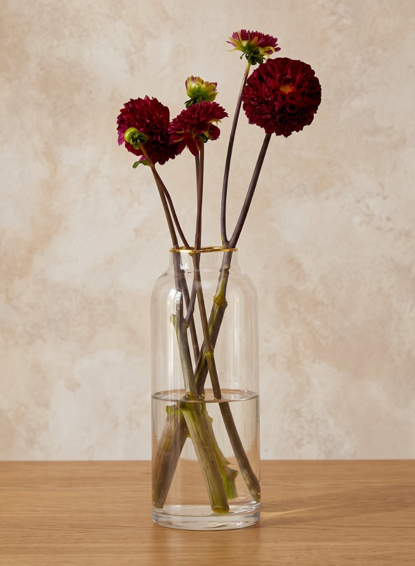 9in Tall Gold Rim Glass Bottle Vase Decor Jamali Garden