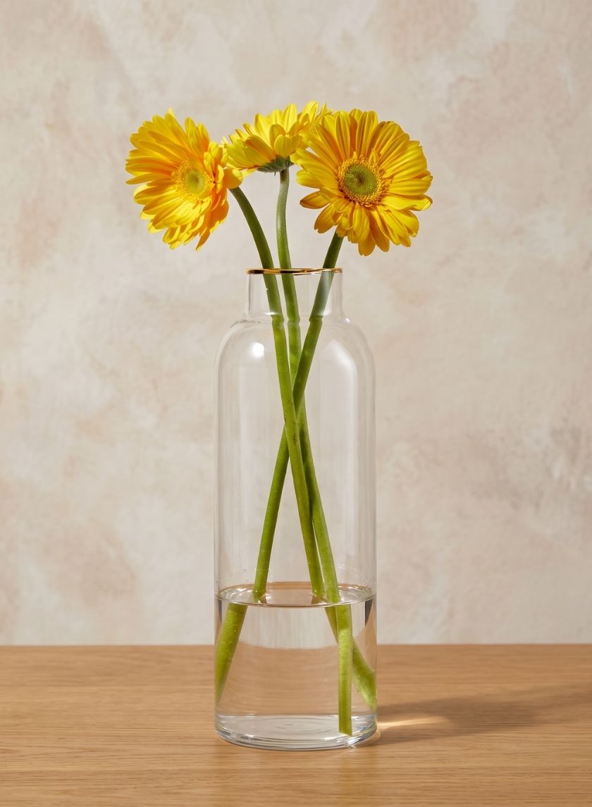 11.5in Tall Gold Rim Glass Vase, Small Mouth Decor Jamali Garden