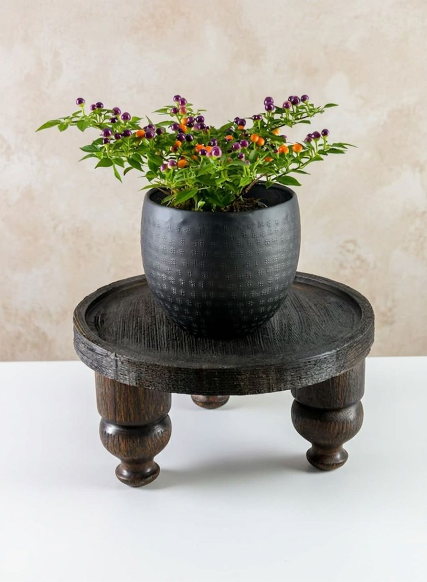 14in Wide Banjara Reclaimed Look Black Rugged Wood Stand